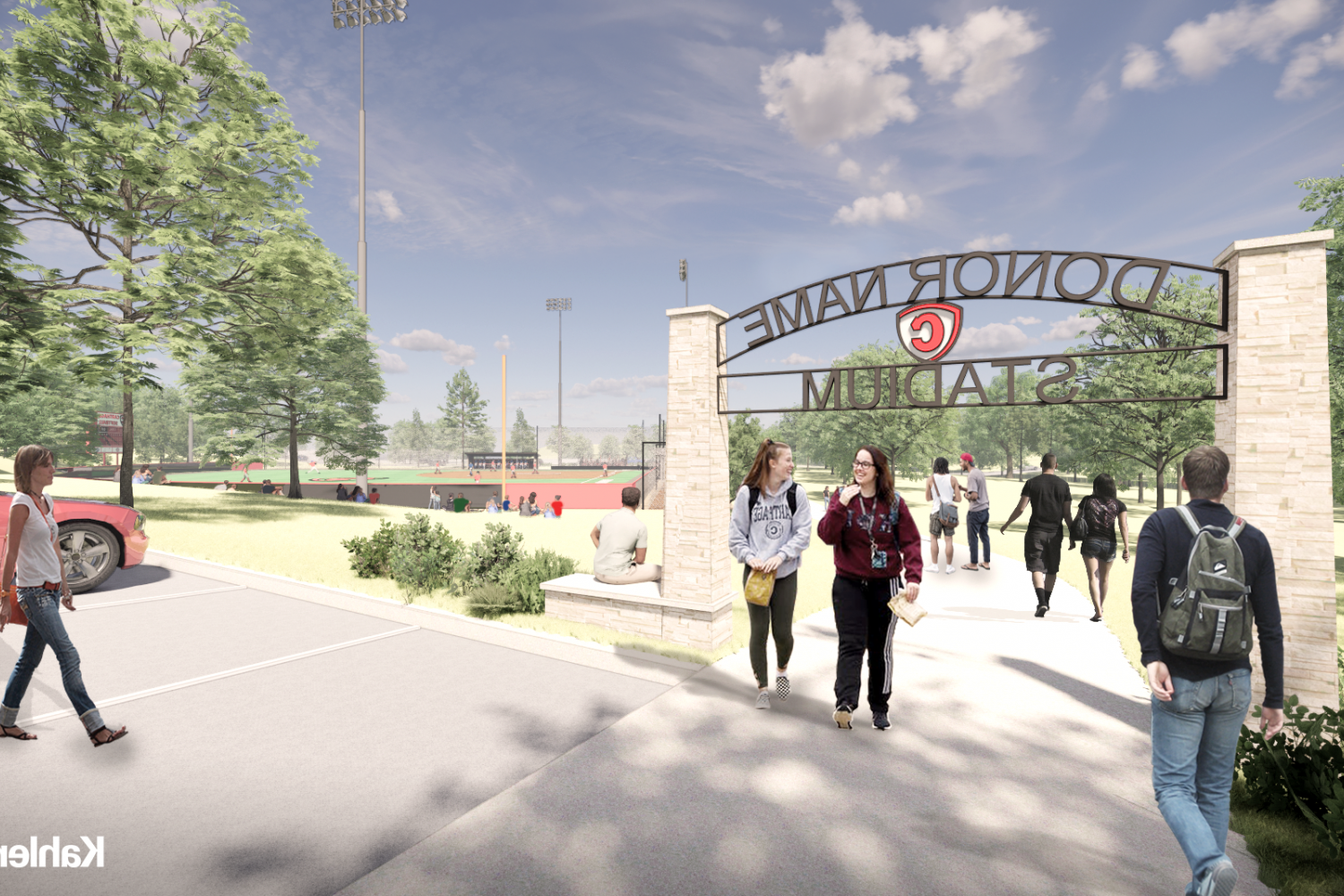 The arch entryway renderings of the new softball field.